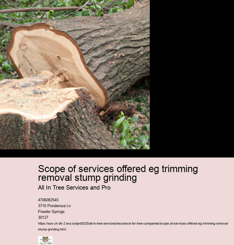 Scope of services offered eg trimming removal stump grinding