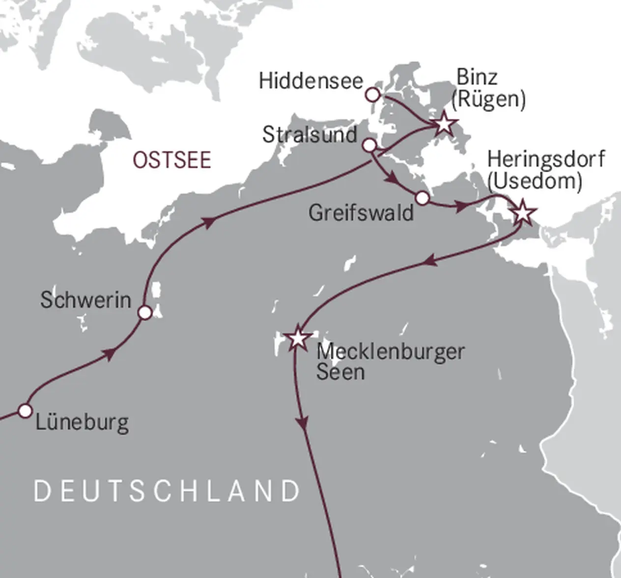 Route map Rügen & Usedom