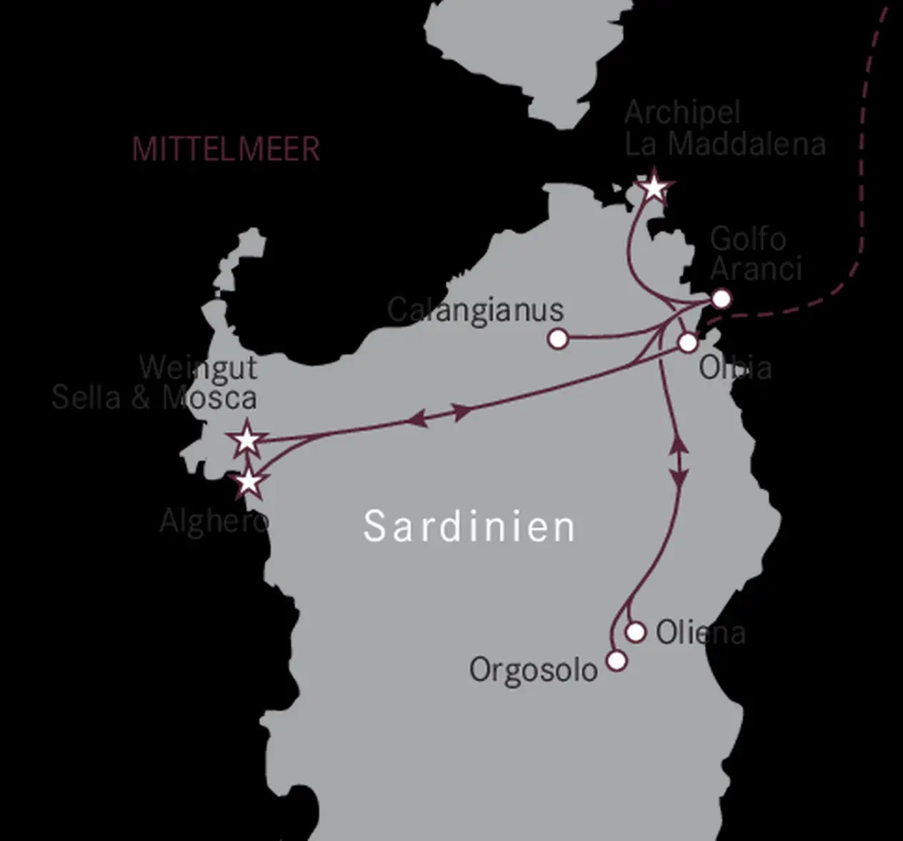 Routenkarte Sardinien