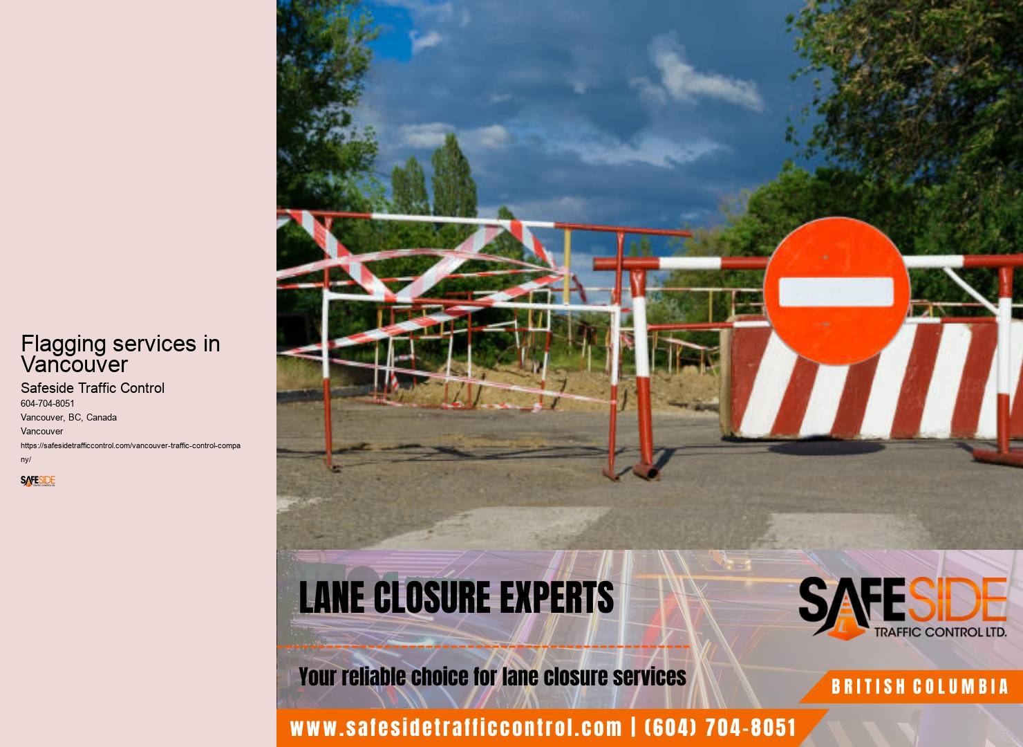 Roadwork traffic control devices supplier Flagging services in Vancouver