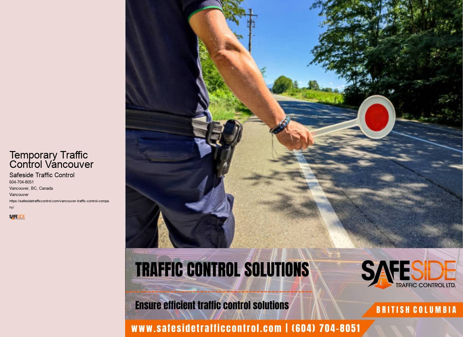 Roadwork traffic control equipment installation Temporary Traffic Control Vancouver
