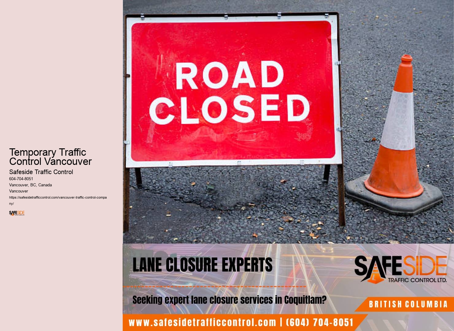 Roadwork traffic control devices repair Temporary Traffic Control Vancouver