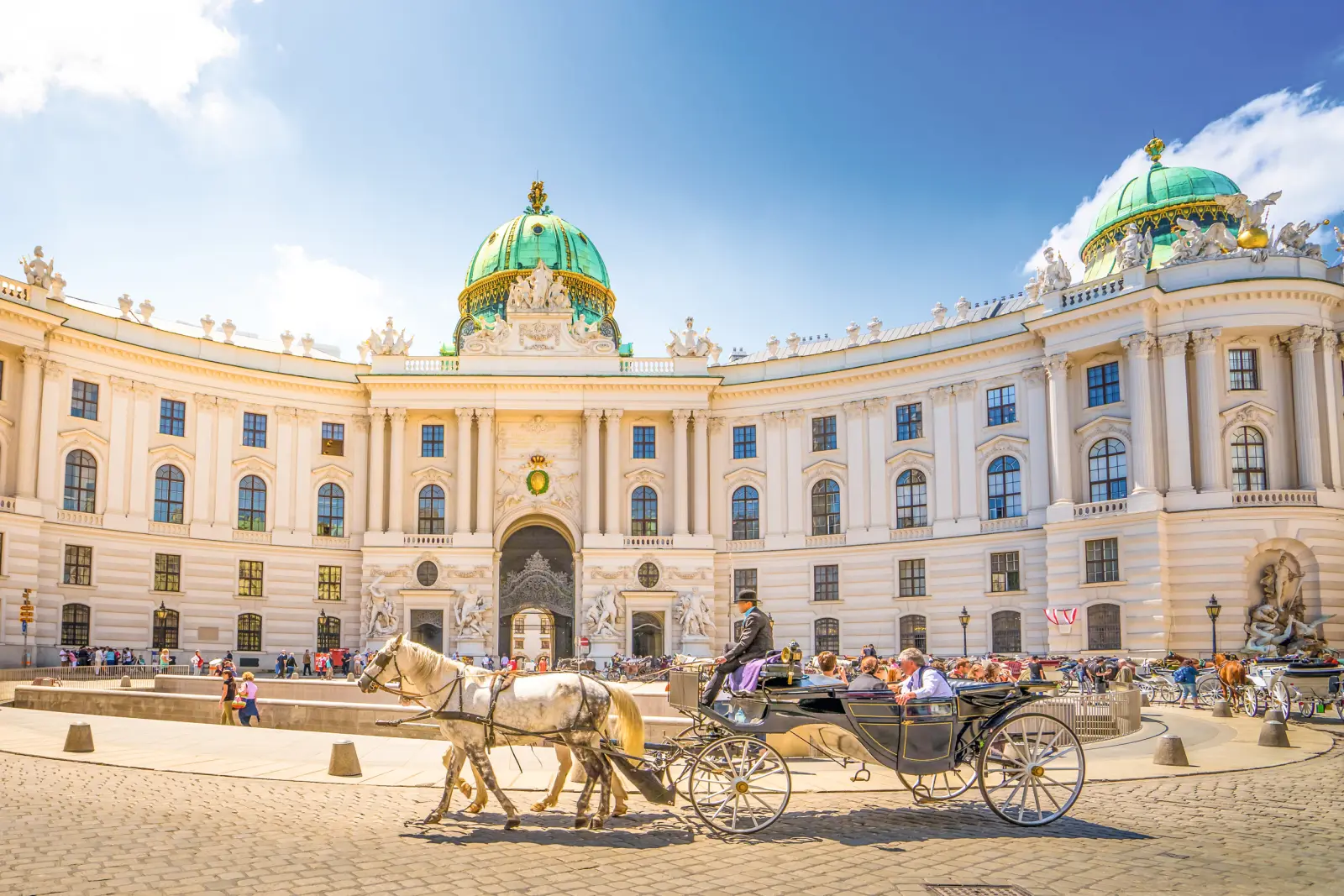 La Hofburg di Vienna con una carrozza a cavalli sulla Heldenplatz.