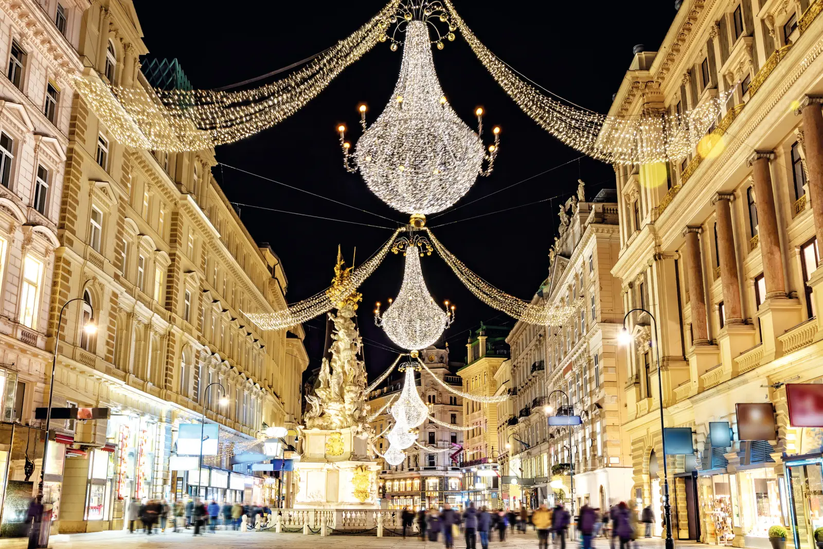 Image Célèbre rue commerçante Graben de nuit à Vienne