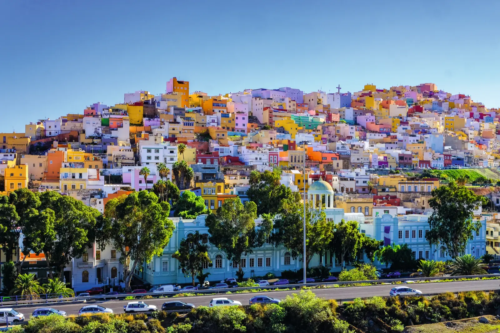 Colourful houses on a hill in Las Palmas, Gran Canaria.