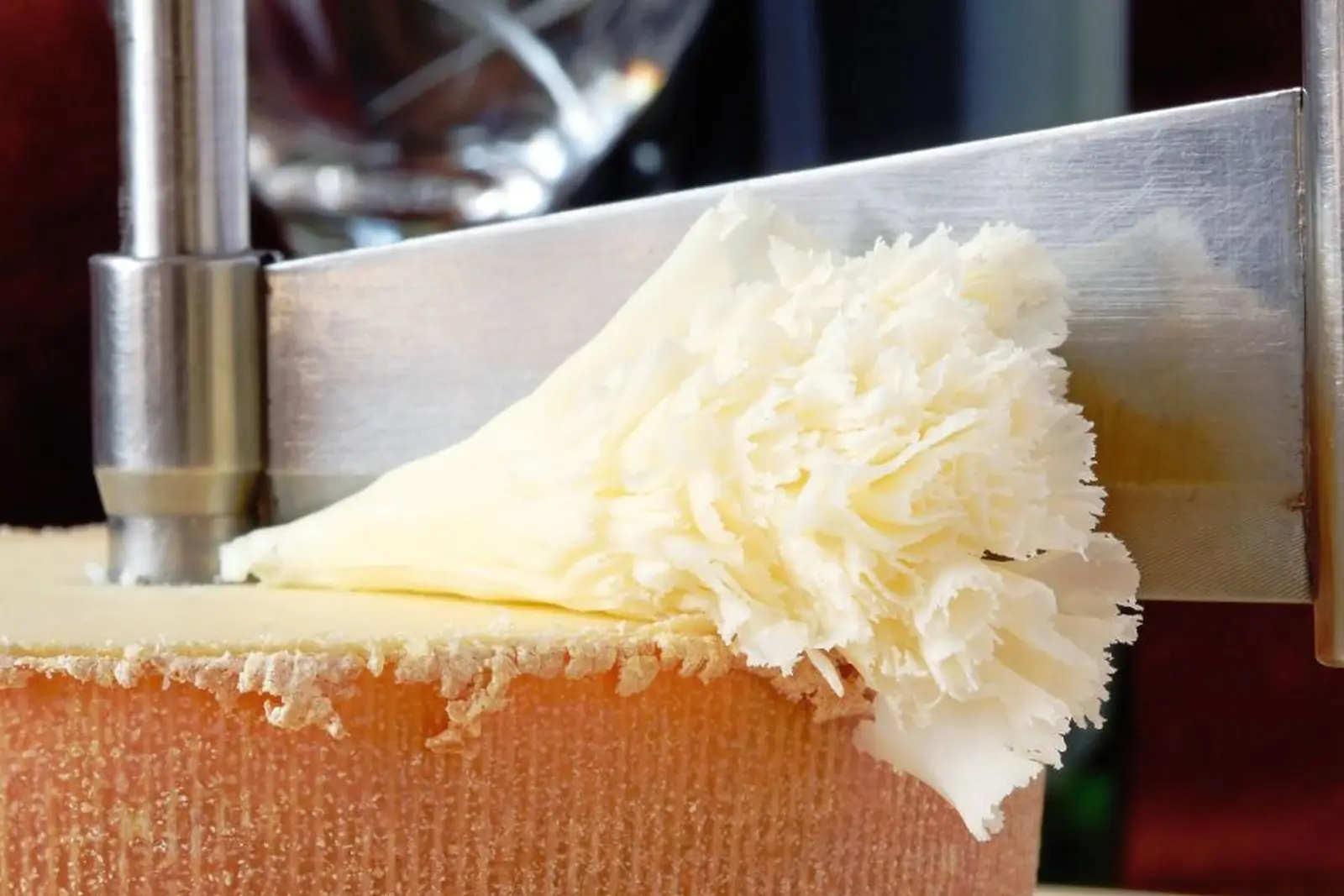 Rosette Closeup of Swiss Cheese Tete de Moine Bild