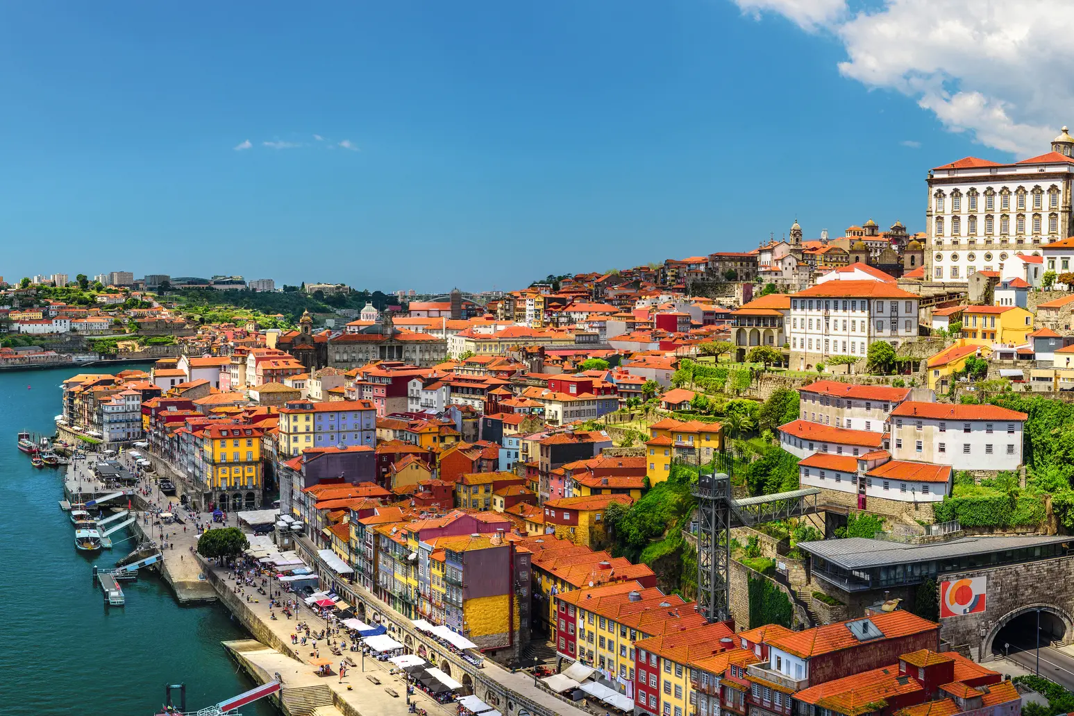 Panoramic view of colourful buildings and the river in Porto, Portugal