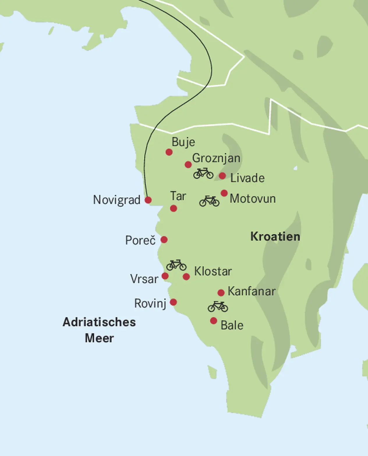 Routenkarte Sonnenradeln durch Istrien