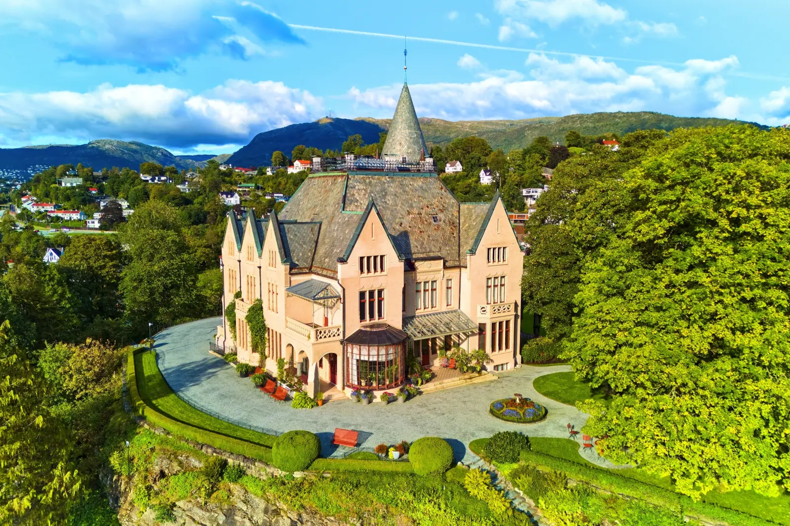 Aerial view of the Gamlehaugen royal residence in Bergen, Norway image
