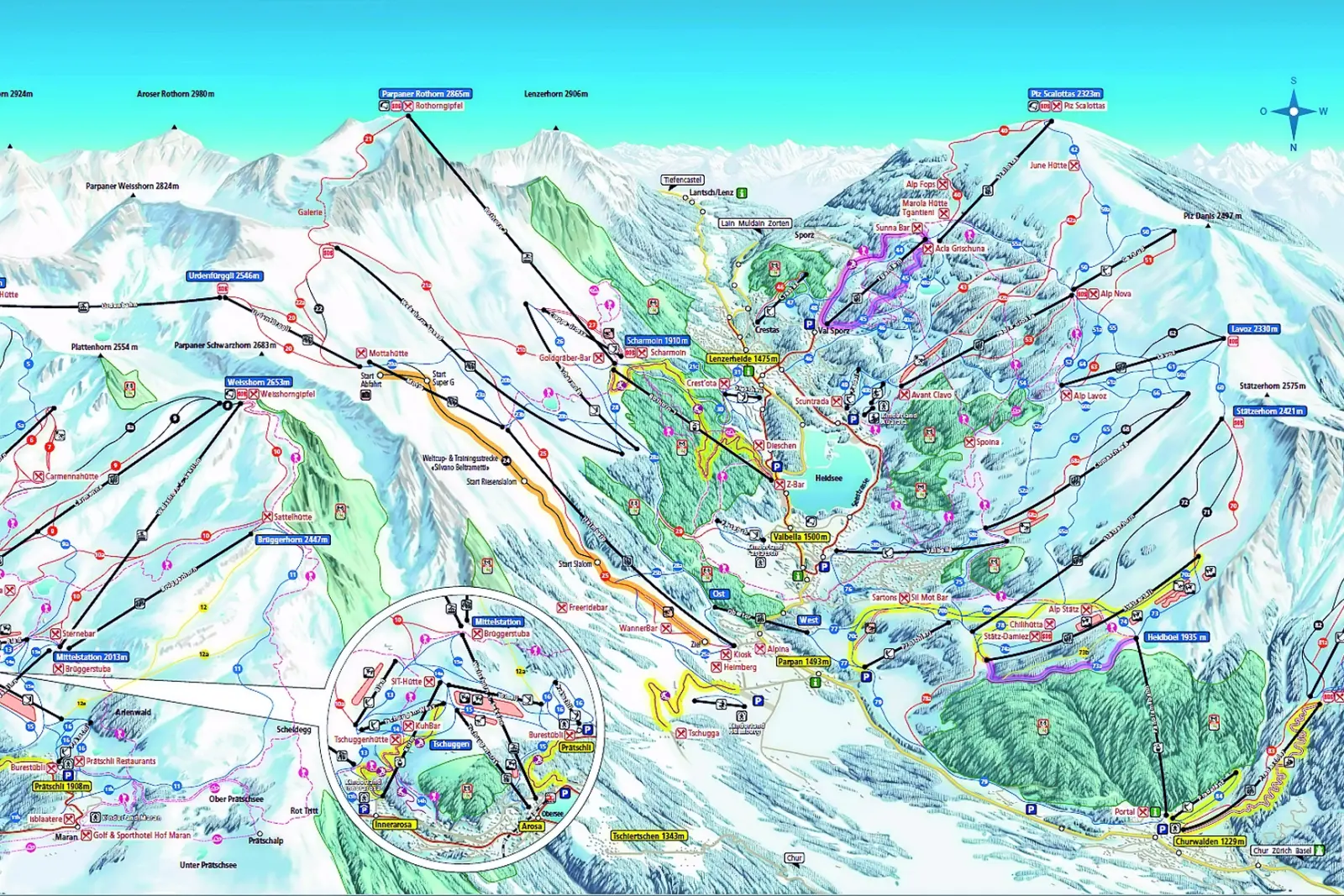 Piantina delle piste di Arosa Lenzerheide