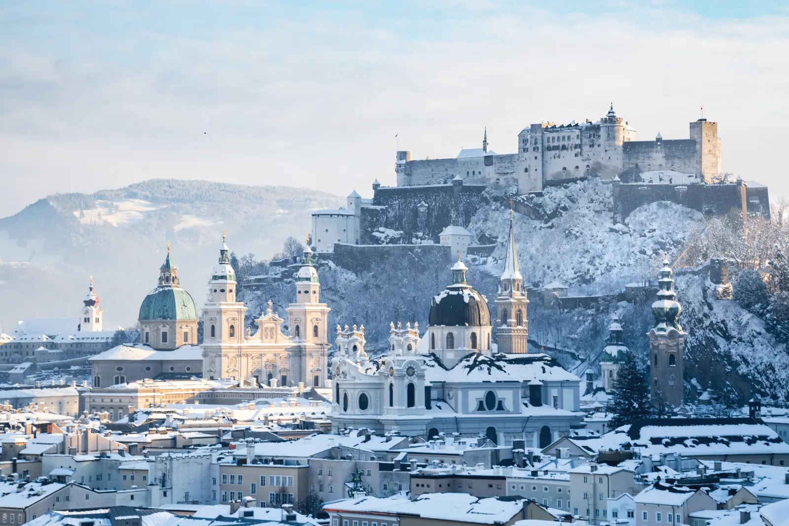 Wintry view of Hohensalzburg Fortress