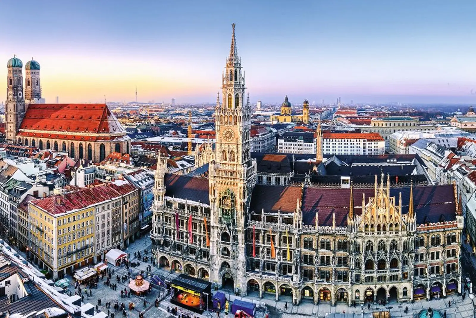 Panorama of Munich city centre in the evening light