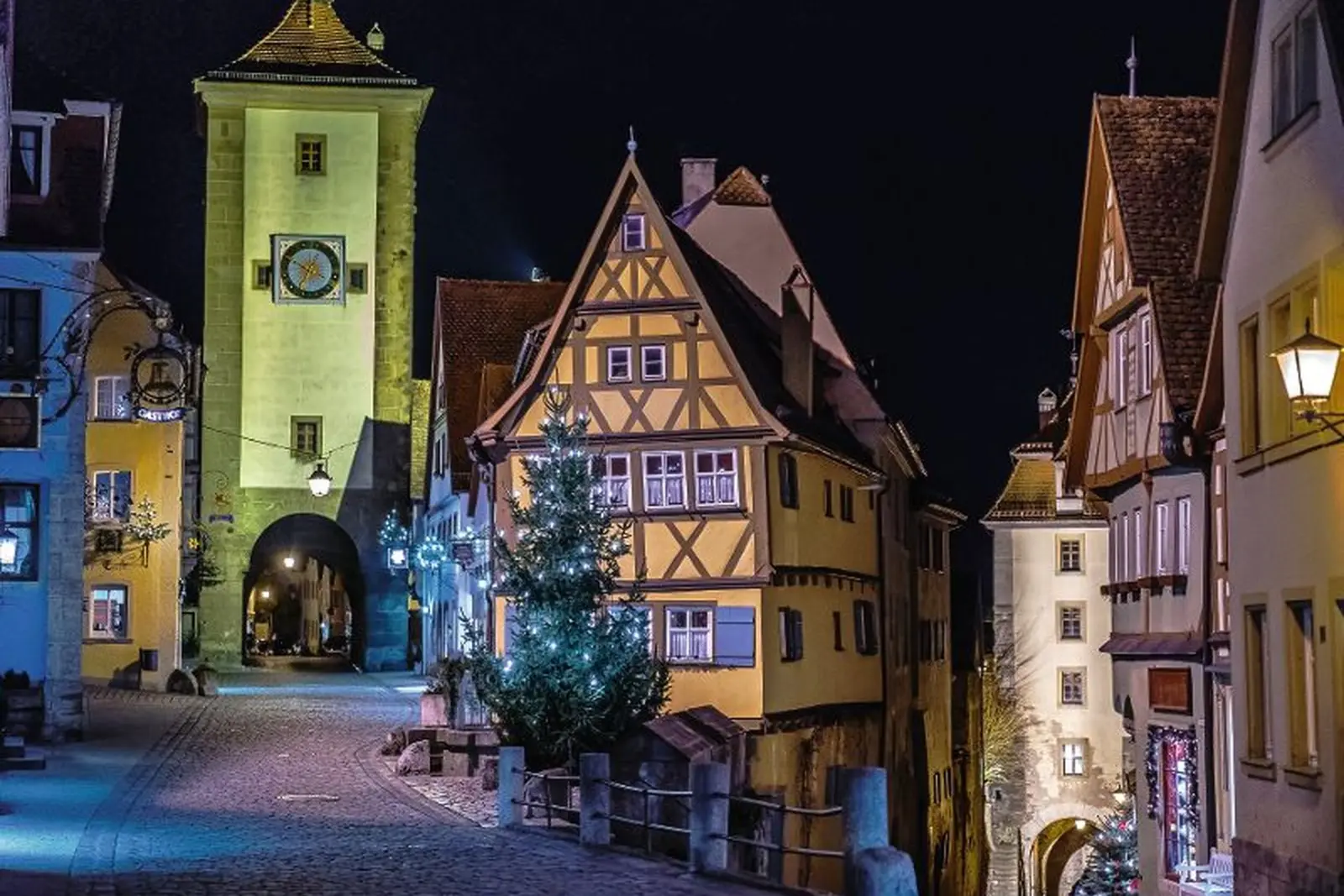 Sieberstor et Plönlein à Rothenbourg-sur-Tauber de nuit