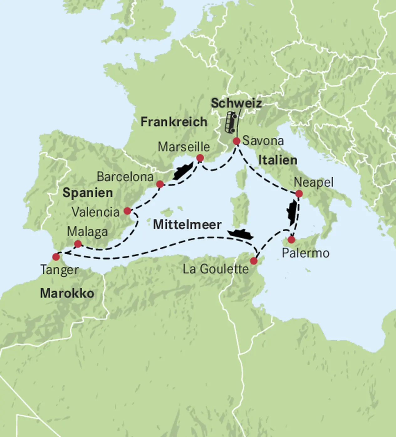 Map of the Mediterranean and Morocco