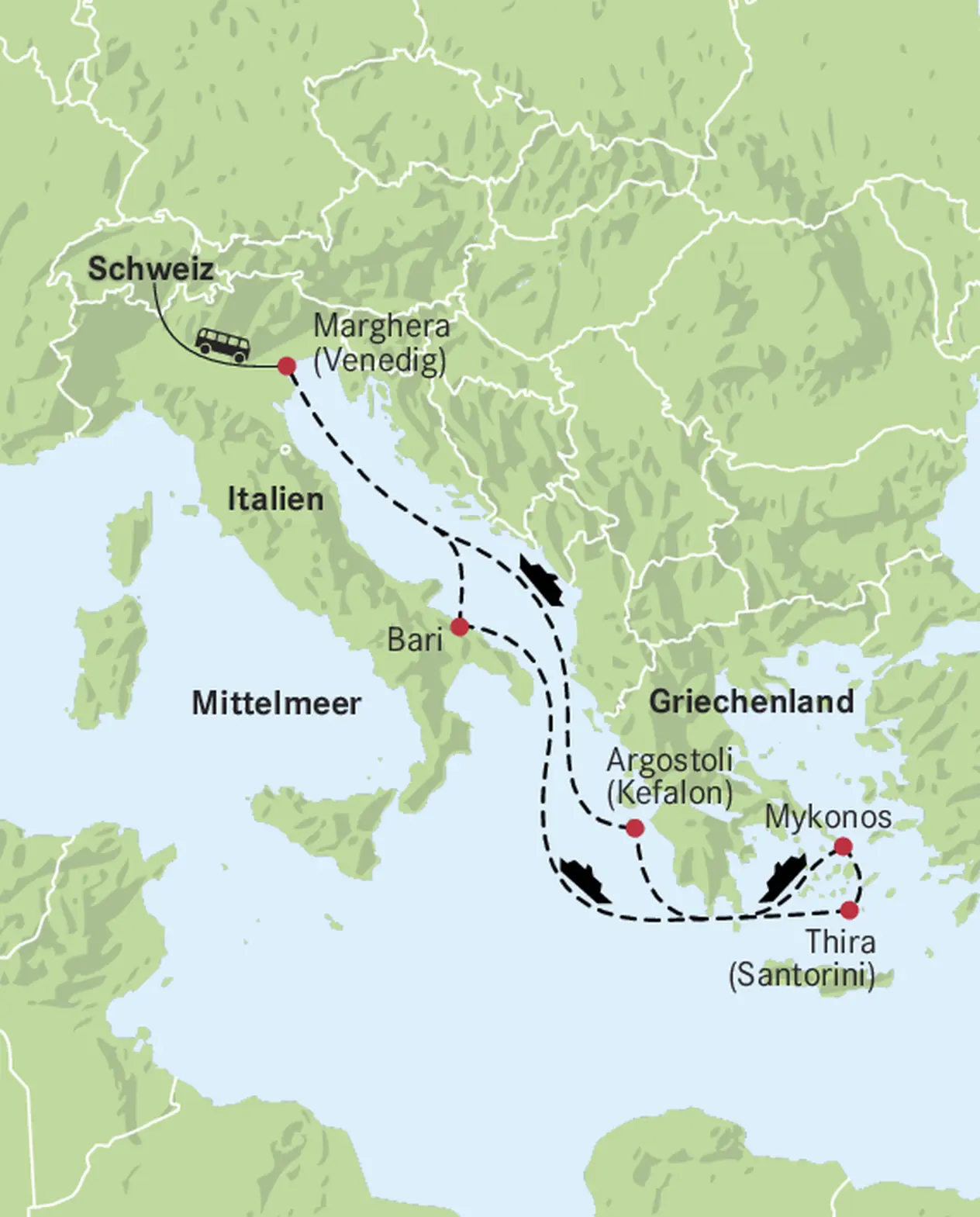 Karte ab Venedig für Bari & Griechenland