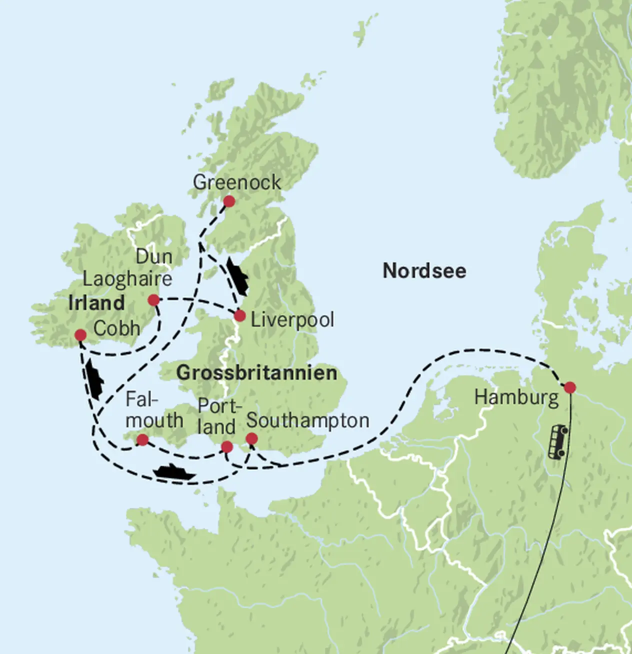 Karte Grossbritannien ab Hamburg