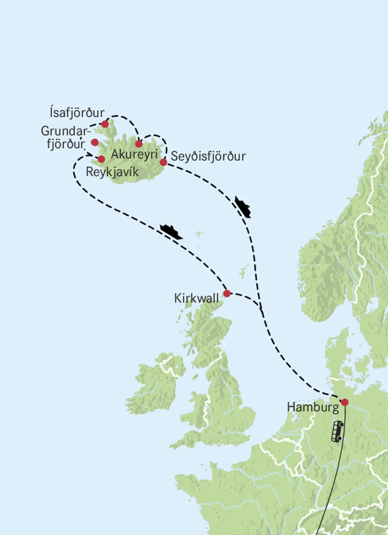 Karte Kreuzfahrt Island & Orkney