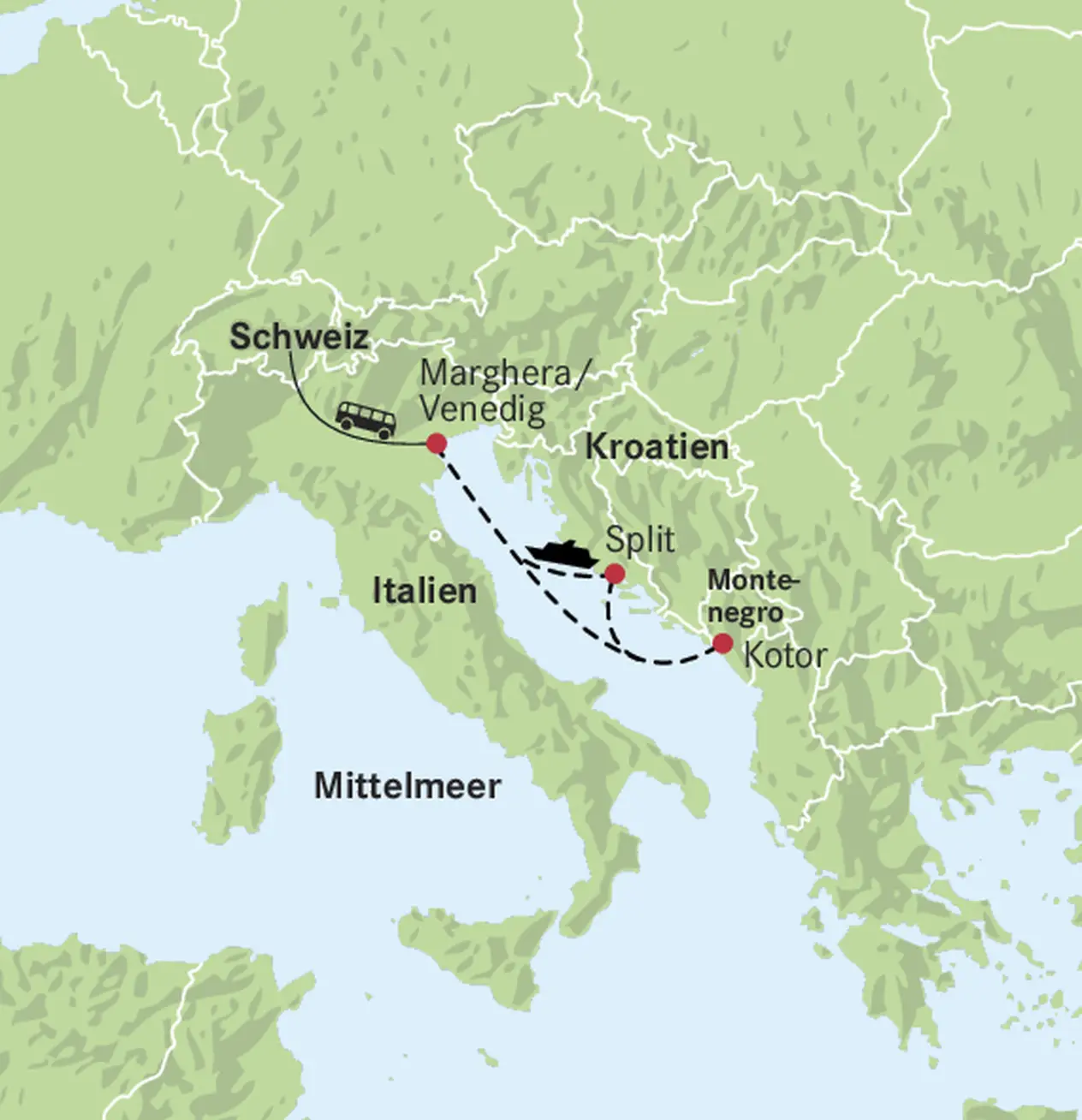 Mappa Marghera-Cattaro-Spalato