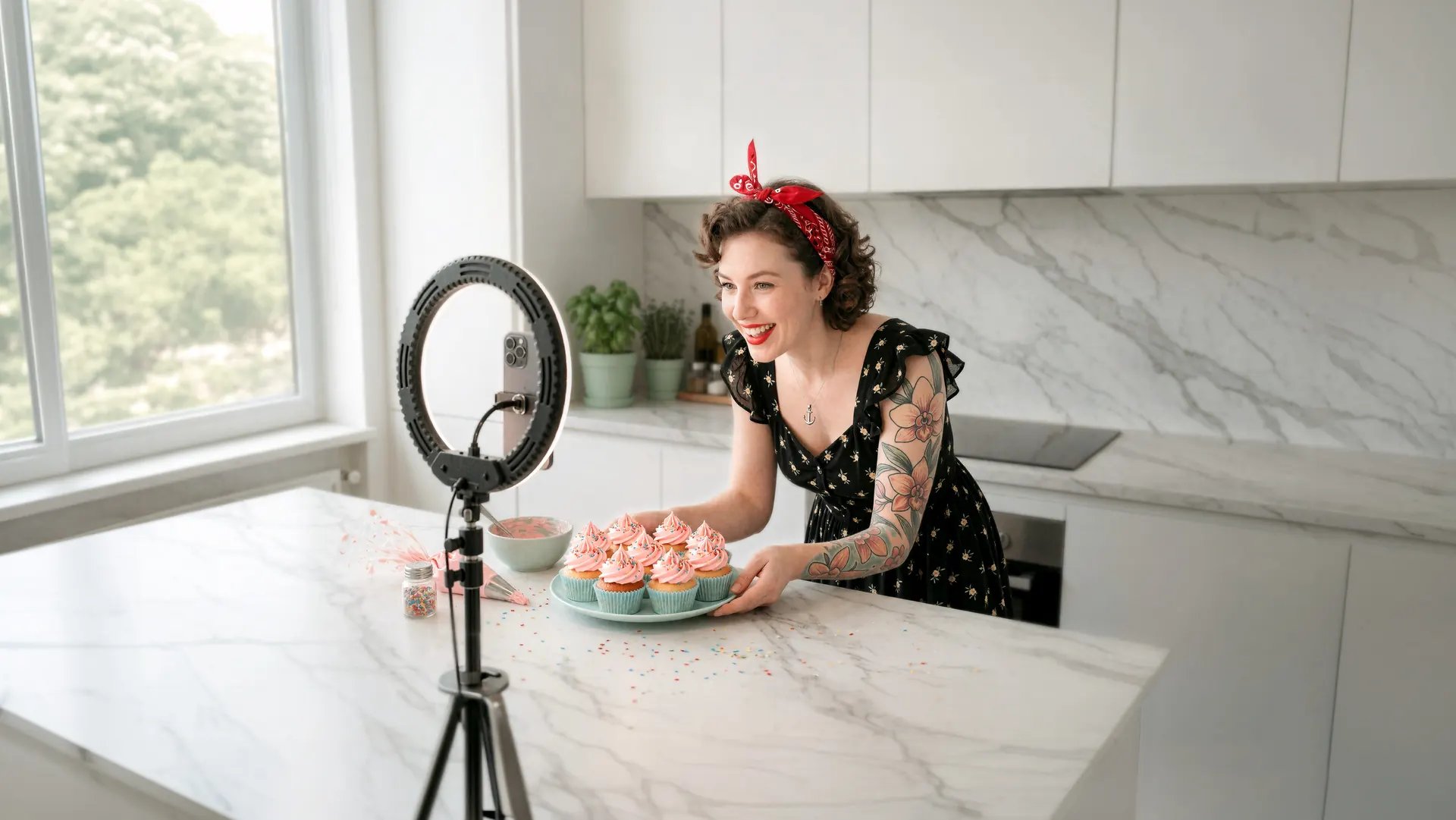 Frau streamt ihre selbstgebacken Cupcakes