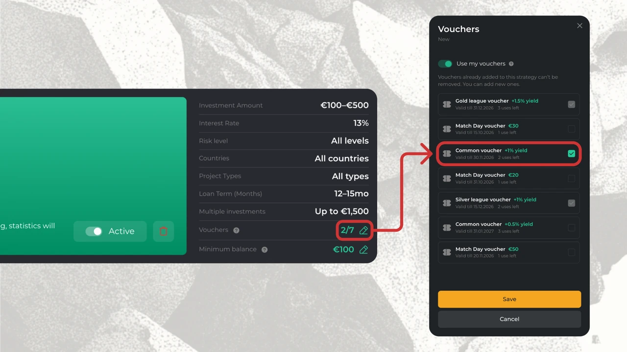 Adding another voucher to an existing active AutoInvest strategy