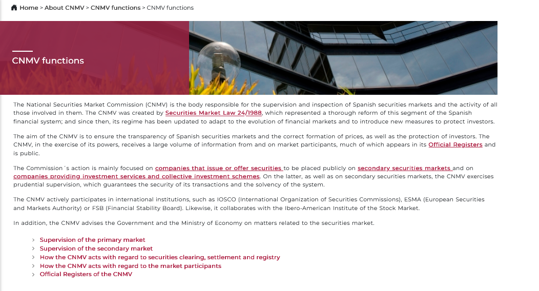CNMV functions: Spanish securities market commission supervision and regulation overview
