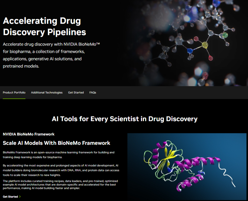 NVIDIA BioNeMo framework for accelerating drug discovery pipelines with AI tools and molecular modeling