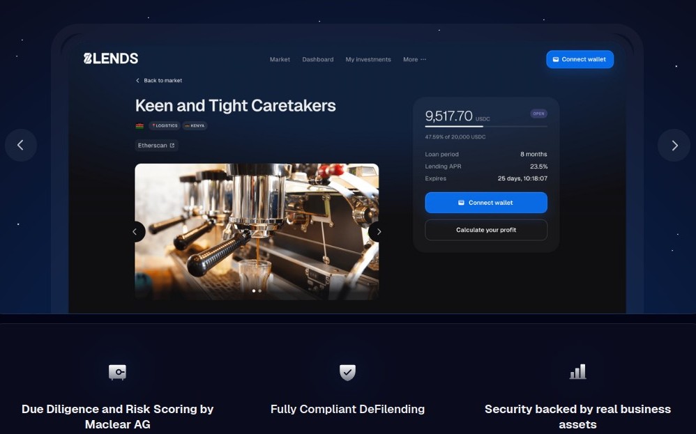 Screenshot of a 8lends - DeFi lending platform interface