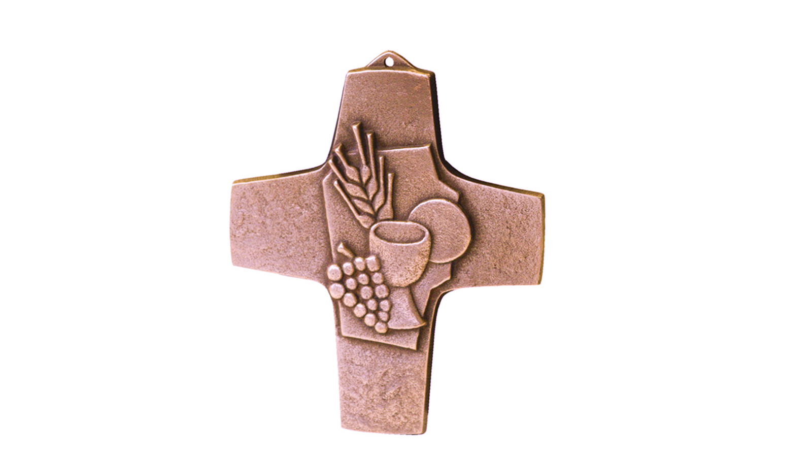 Croce da comunione «Pane e vino», decorata con una spiga e un grappolo d'uva