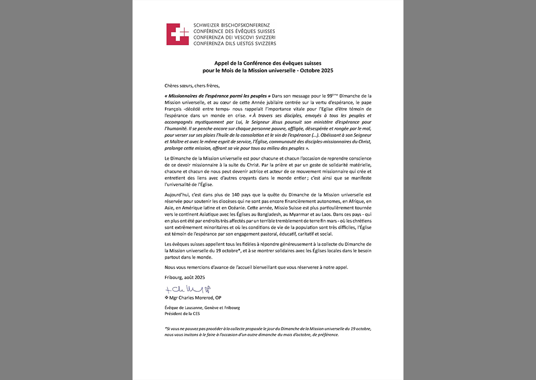 Appel des Evêques suisses DMU 2025