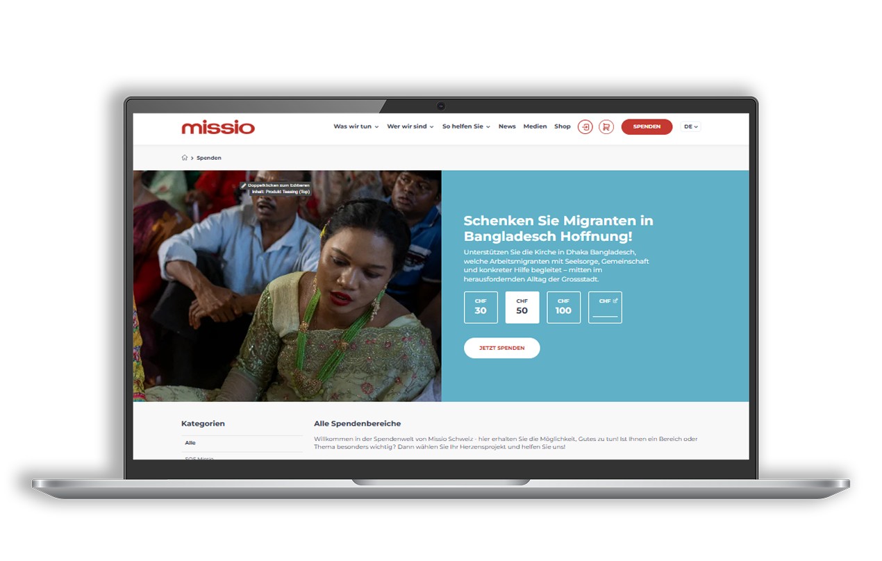 Das neue Spendenportal von Missio Schweiz