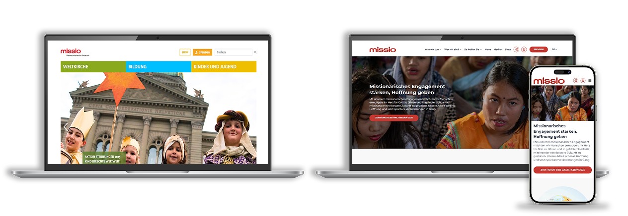 Vorher-Nachher-Vergleich der Missio Webseite