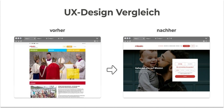 UX Design Vergleich vorher nachher NPO Webseite