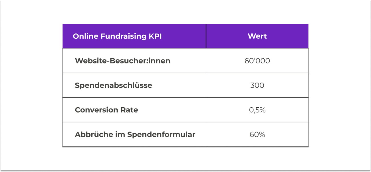 Online Fundraising KPIs: Ausgangslage mittelgrosser NPO