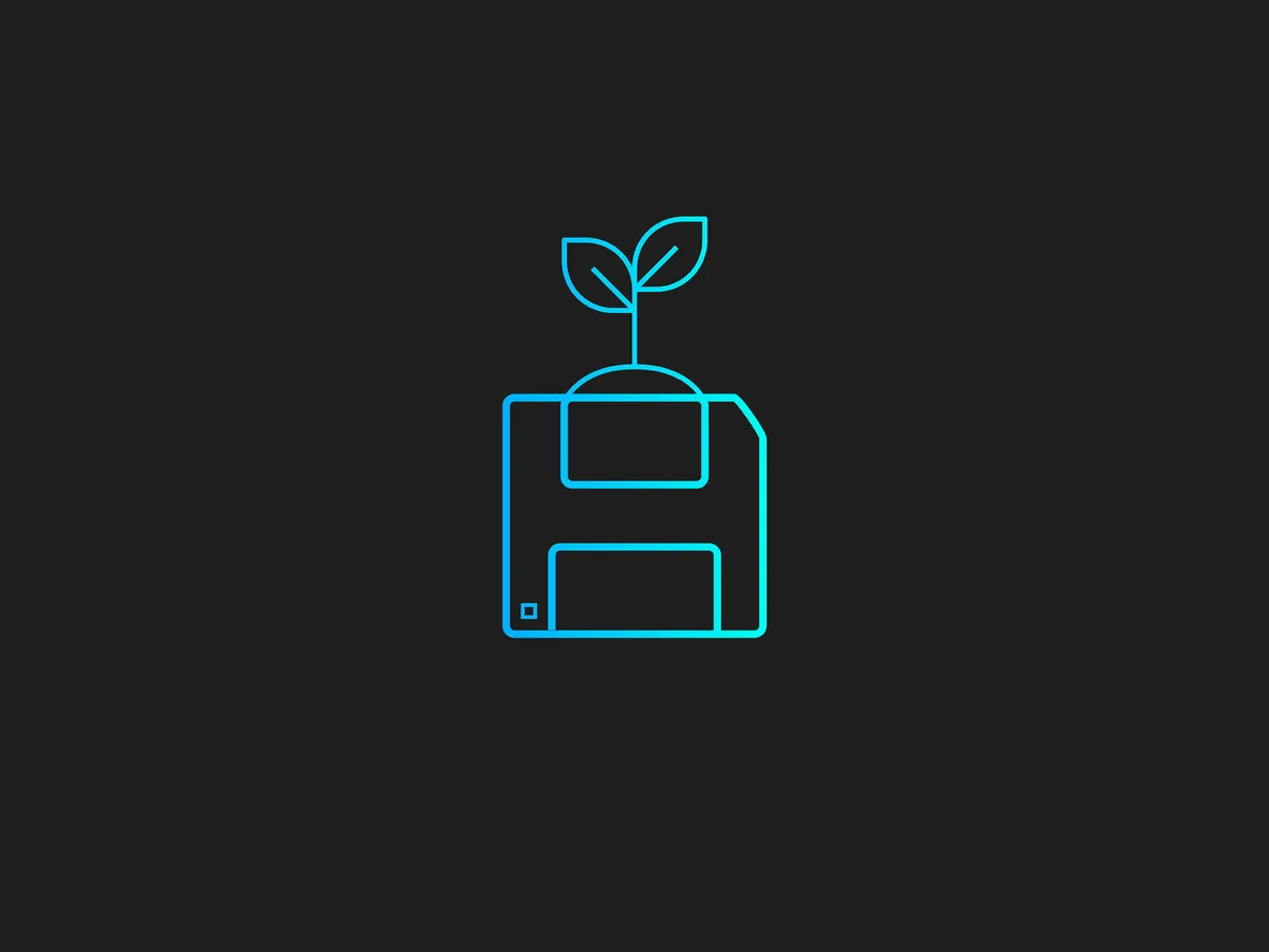 Icon einer Floppy-Disk aus der eine Pflanze wächst