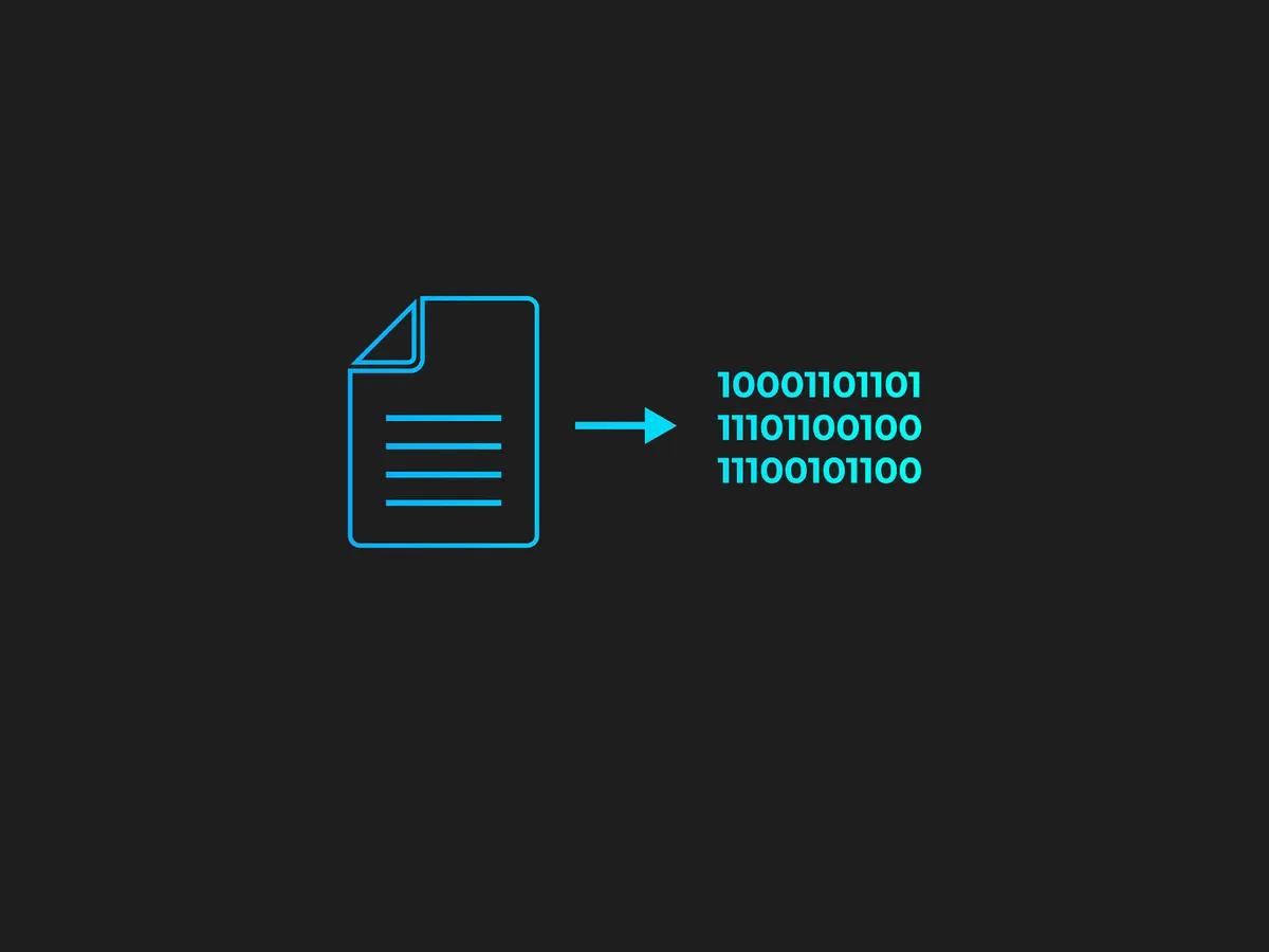 Icon das die digitalisierung von Papier zu Binärcode zeigt