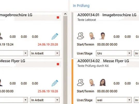 User interface, welches ein Kanban Board zeigt
