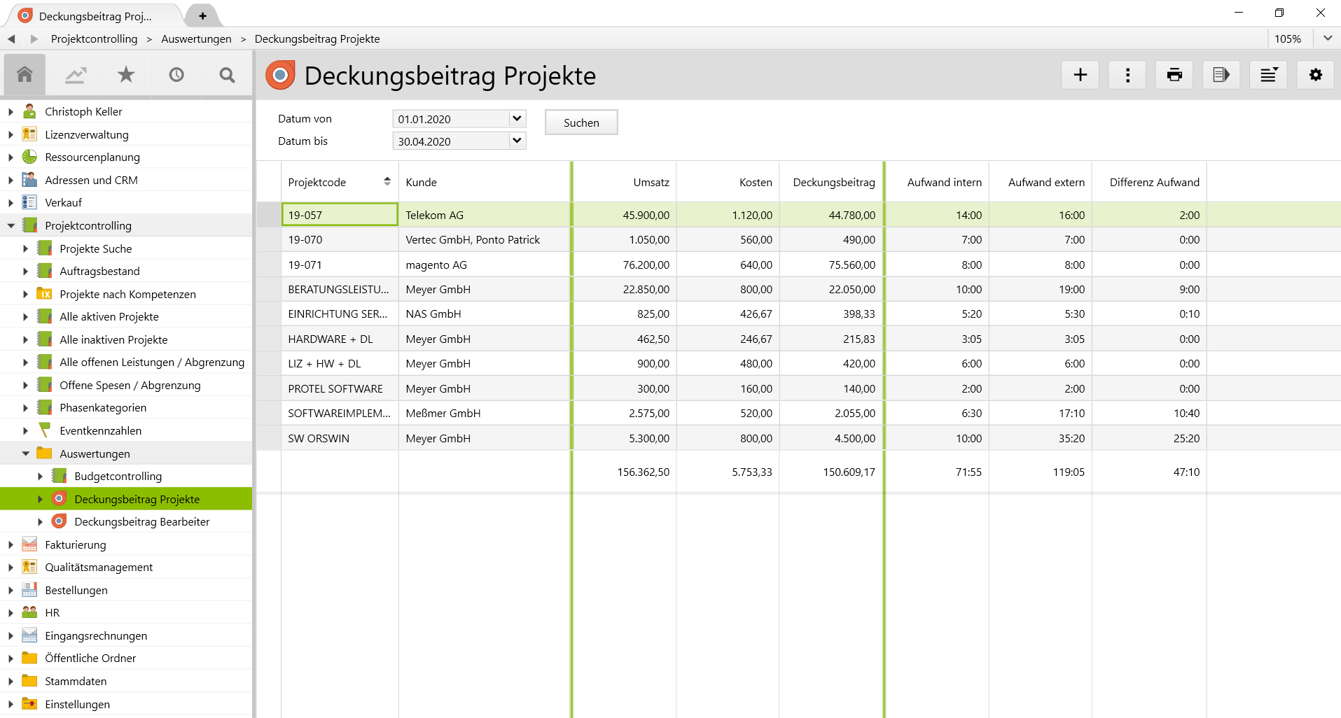 Spalten zur Auswertung in Vertec nutzen