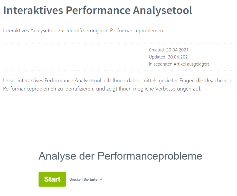 Der Startbildschirm des Vertec Performance Analysetools