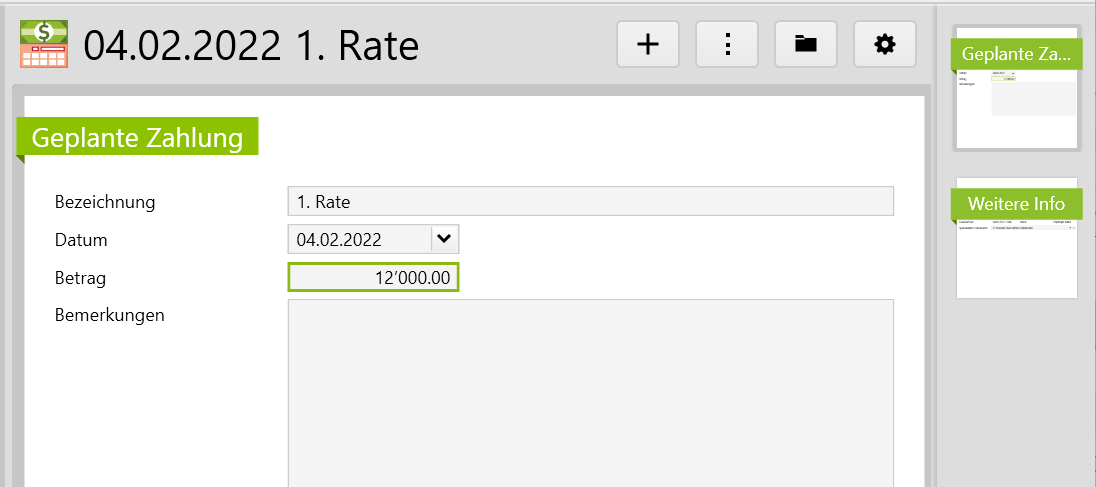 Den Betrag einer geplanten Zahlung in Vertec erfassen