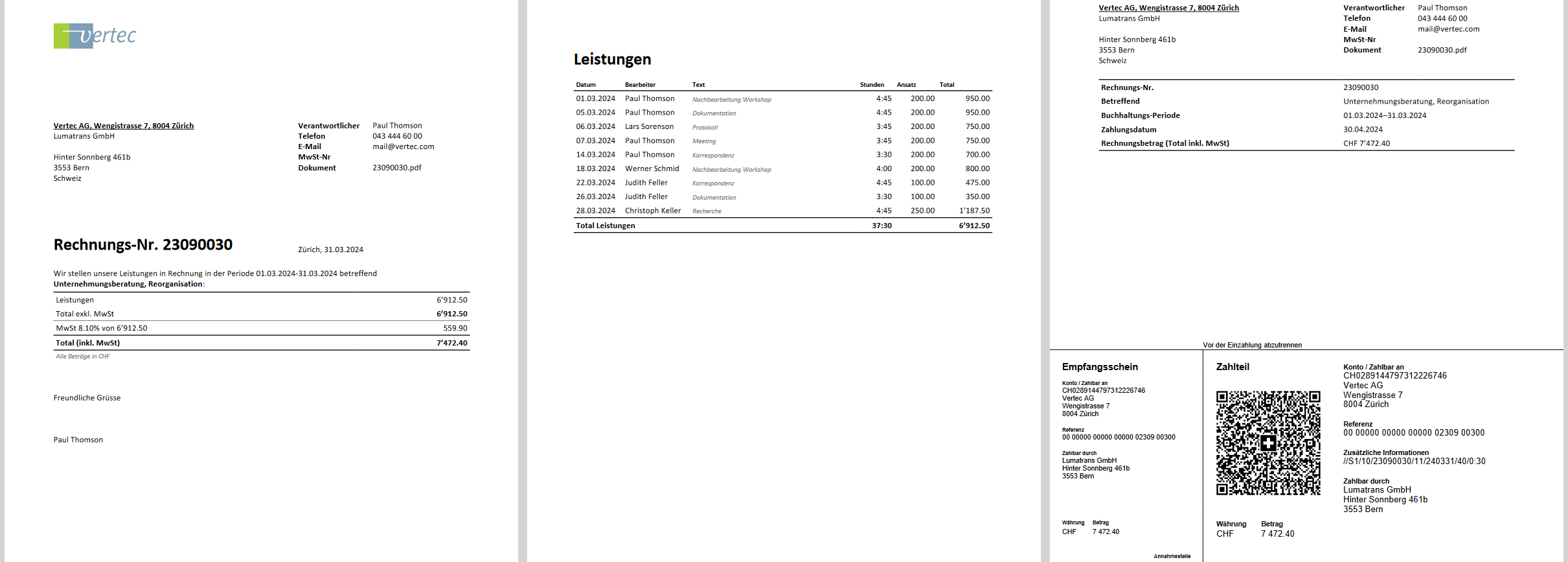 Rechnung mit Leistungsliste