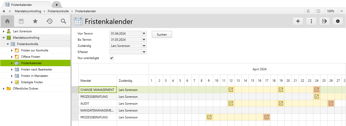 Fristenkalender in Vertec