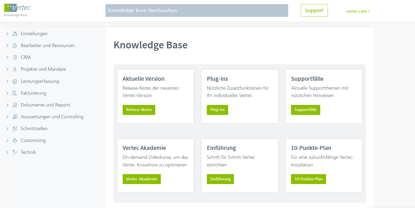 Die Startseite der Knowledge Base