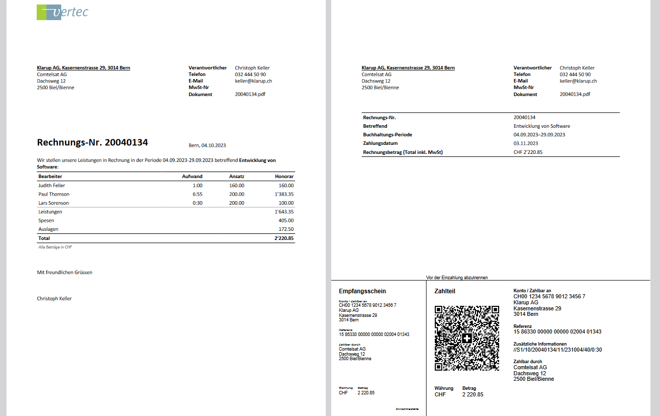 Invoice with operator totals