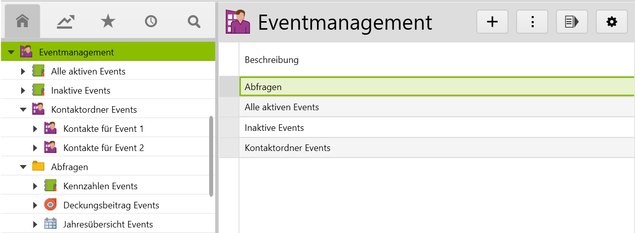 The root folder event management with subfolders