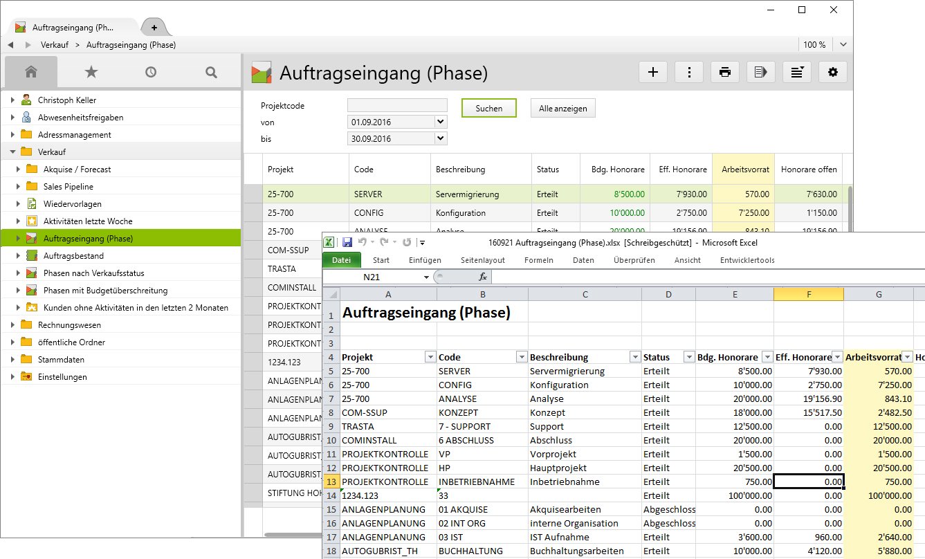 Kennzahlen von Vertec zu Excel exportieren