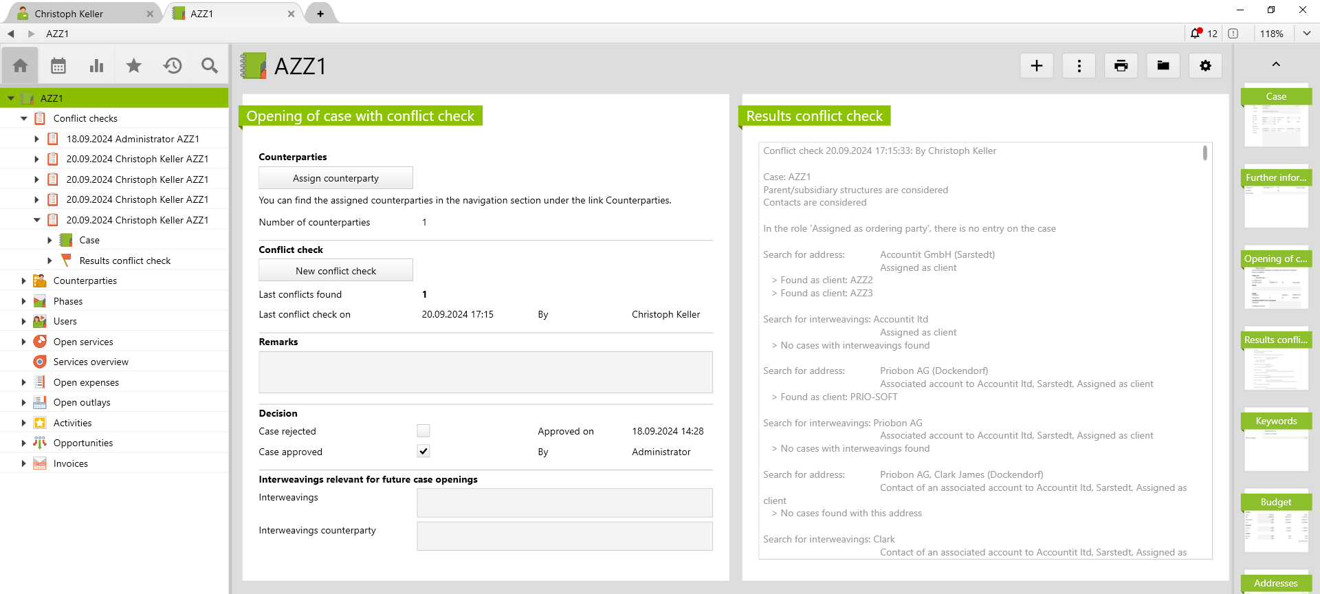 Opening a case with conflict check