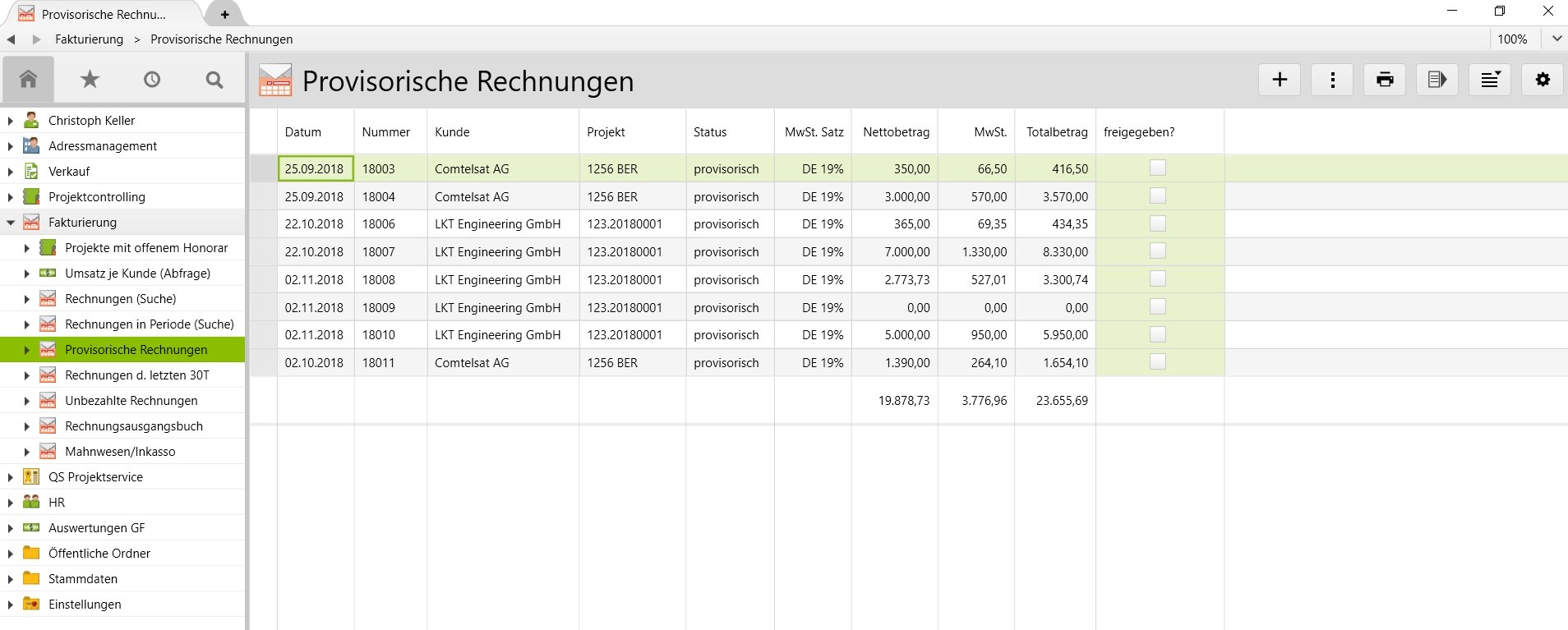 Proformarechnungen in Vertec