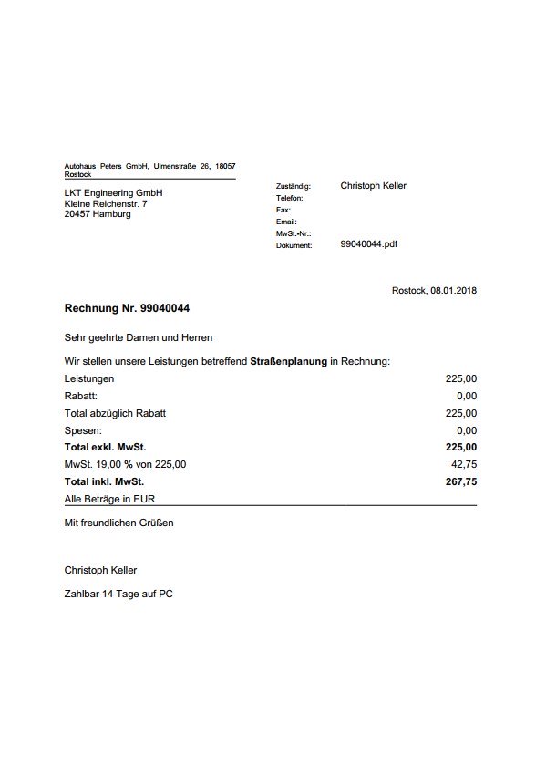 Rechnungen in Vertec PDF Rechnung