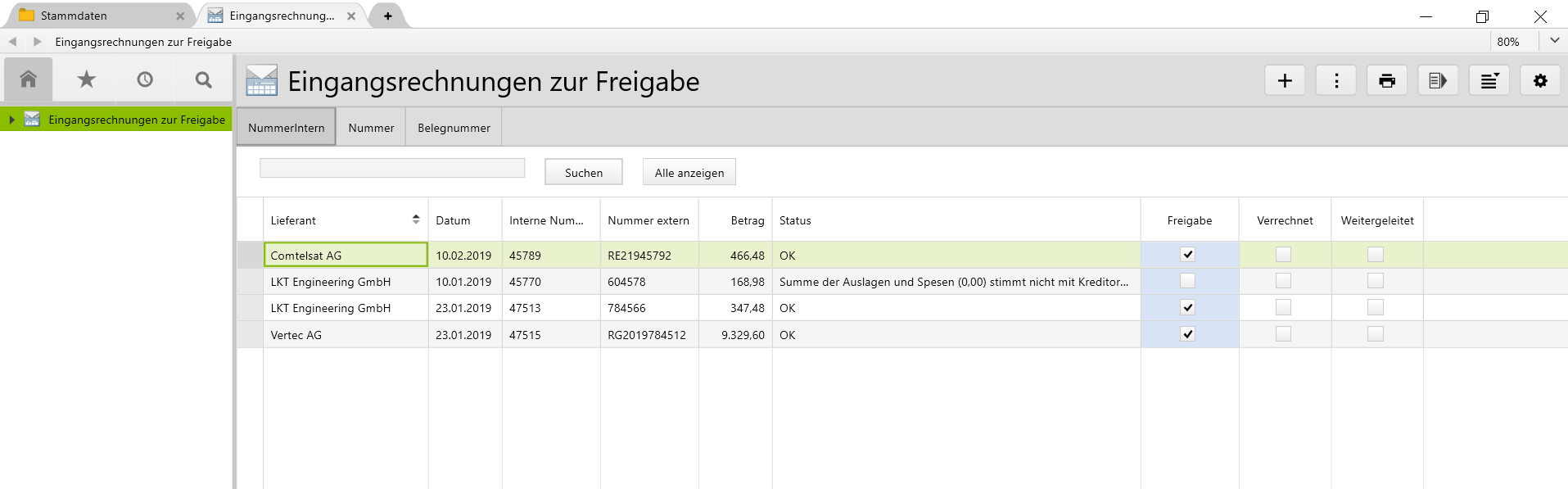 Kontrolle und Freigabe EIngangsrechnungen Vertec