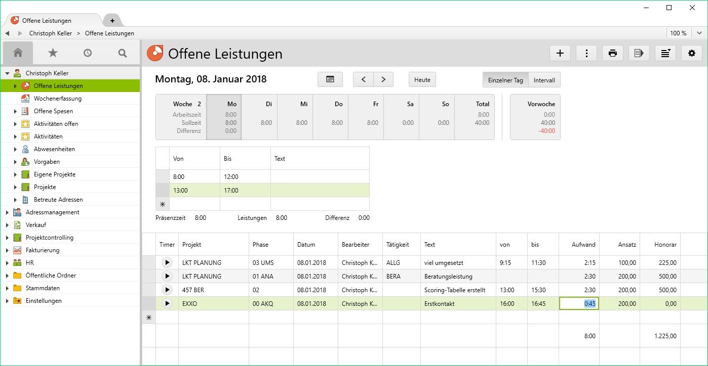 Rechnungen in Vertec Erfassen von Leistungen